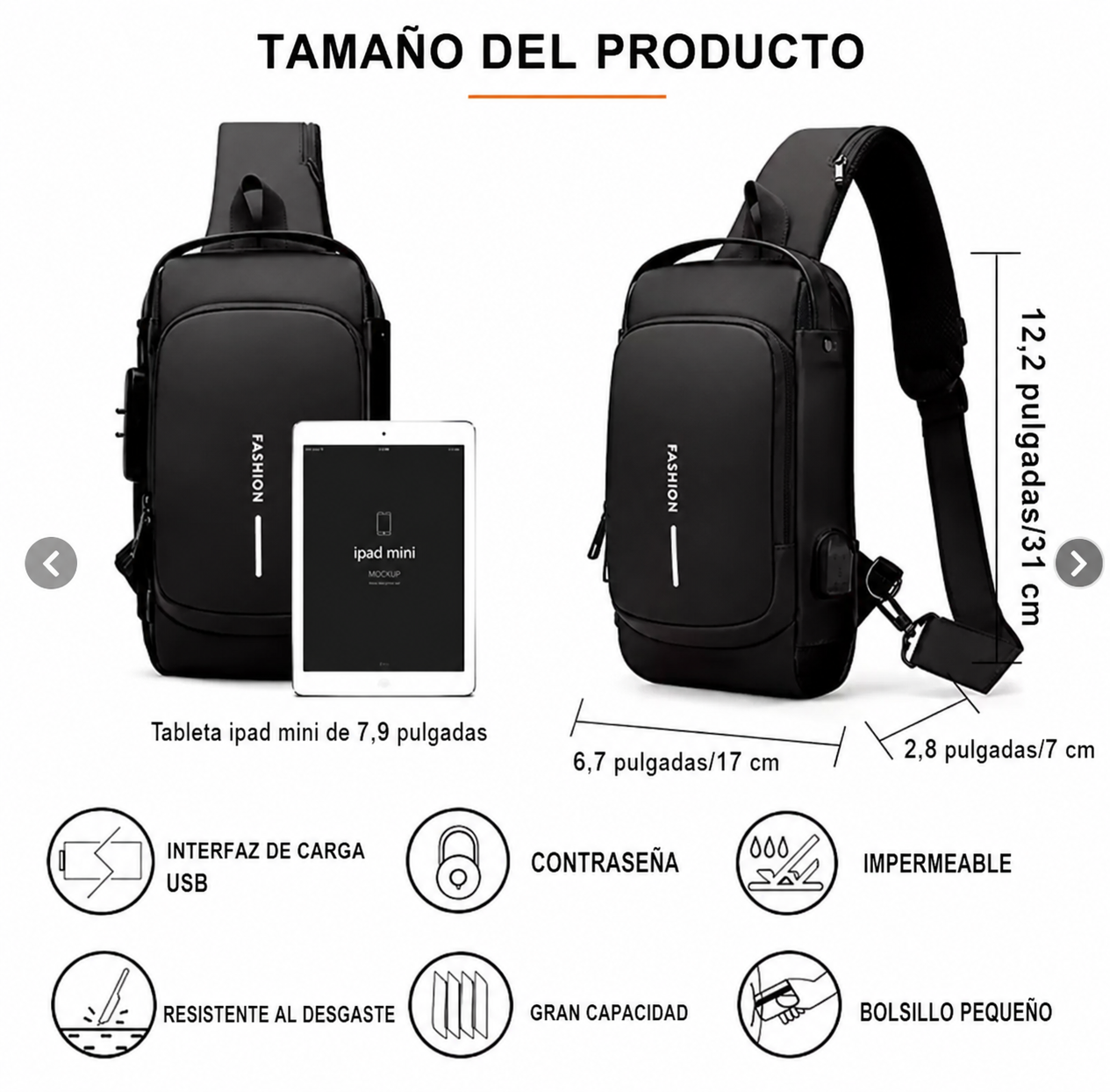 Bolso Antirrobo Con Puerto De Carga Usb Impermeable FashionSecureBag